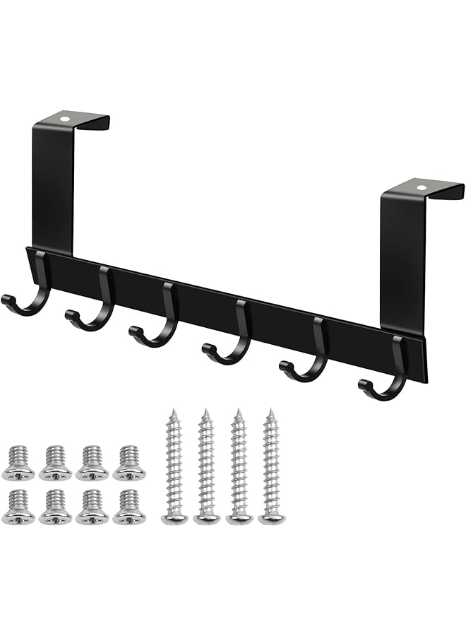 promass Over The Door Hooks Hanger, Heavy Duty Space Saving Door Hanger Hooks, Aluminum Alloy Over Door Hangers with 6 Hooks for Bedroom Bathroom Kitchen Office and Wardrobe Door Black - Image 1