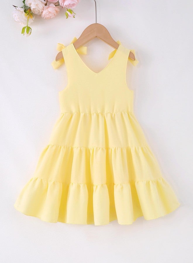 Saeaby Toddler Girl Clothes Summer Dresses Toddler Yellow Dress Kids Party Birthday Sun Dress Sleeveless Tiered Swing Beach Sundress Girls Summer Outfits 3T 4T - Image 4