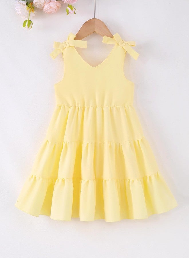 Saeaby Toddler Girl Clothes Summer Dresses Toddler Yellow Dress Kids Party Birthday Sun Dress Sleeveless Tiered Swing Beach Sundress Girls Summer Outfits 3T 4T - Image 3