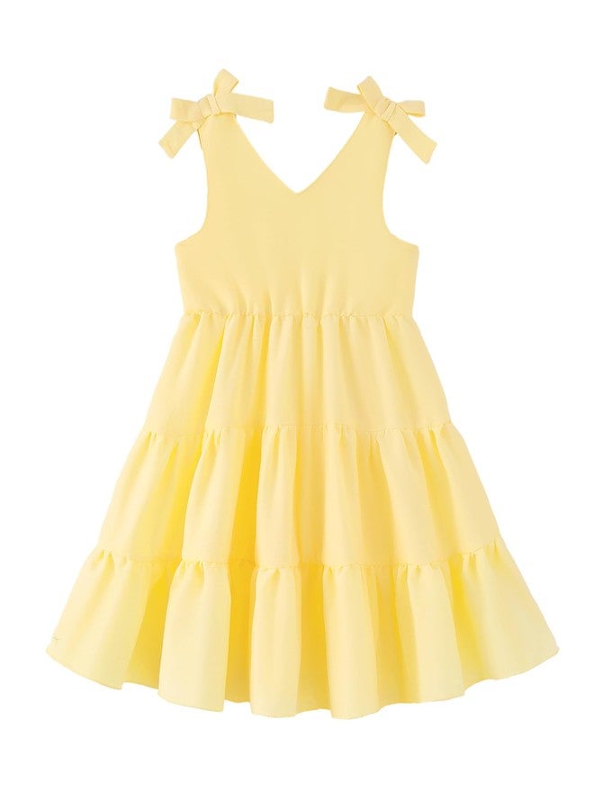 Saeaby Toddler Girl Clothes Summer Dresses Toddler Yellow Dress Kids Party Birthday Sun Dress Sleeveless Tiered Swing Beach Sundress Girls Summer Outfits 3T 4T - Image 1