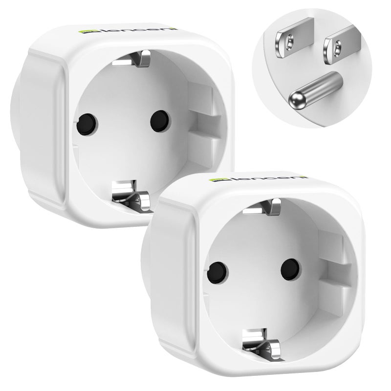 LENCENT 2 Pack Europe to US Plug Adapter,European to USA Adapter, American Outlet Plug Adapter, EU to US Adapter, Europe to USA Travel Plug Converter - Image 1