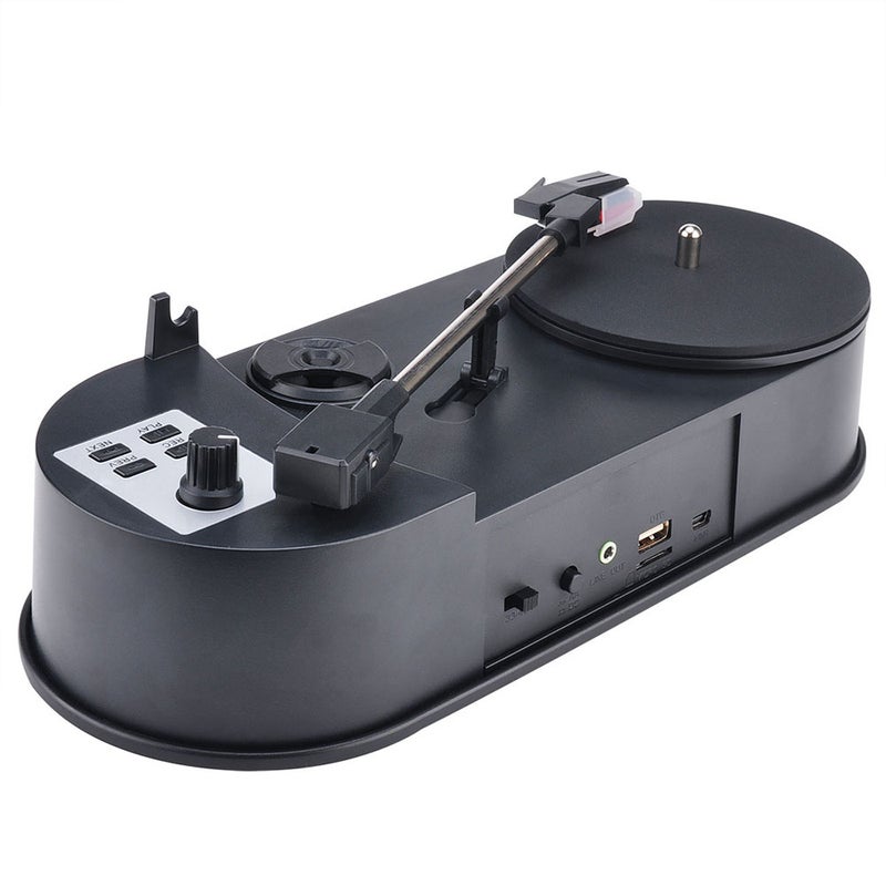 محول فينيل إلى MP3 بالدوران المباشر - منصة دسكة فونو إلى محول MP3 لذاكرة USB / بطاقة SD الصغيرة - منفذ AUX مقاس 3.5 مم - سرعتان قابلة للتعديل، لون أسود - Image 1
