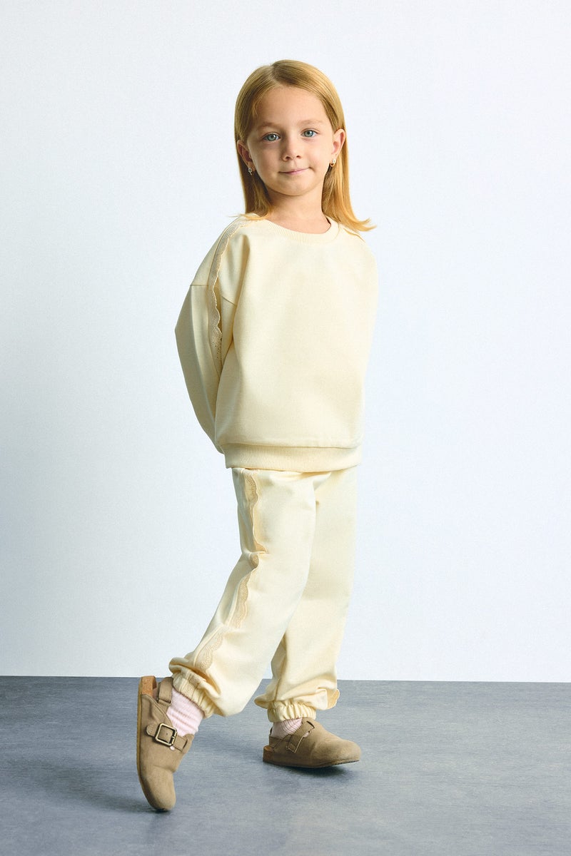 DeFacto Beige BabyGirl Baby Girl Long Sleeve Top and Elastic Waist Bottom Set Casual - Image 2