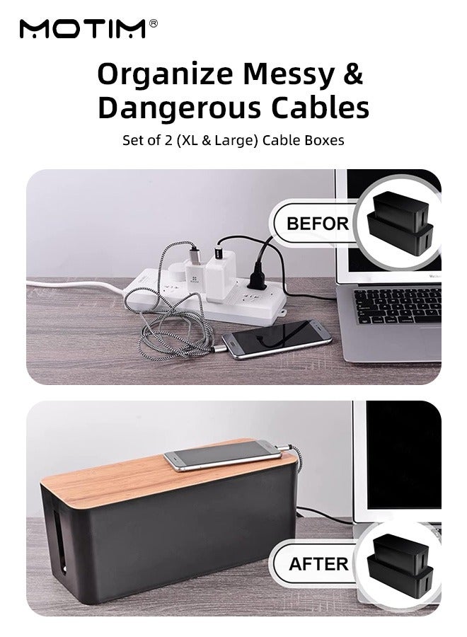 Motim 2 Peices Cable Management Boxes, Large Desk Cable Organizer, Cord Organizer Power Strip Hiding Box for Power Strips, Surge Protectors, Chargers, Adapters, Saving Space, XL And L - Image 4