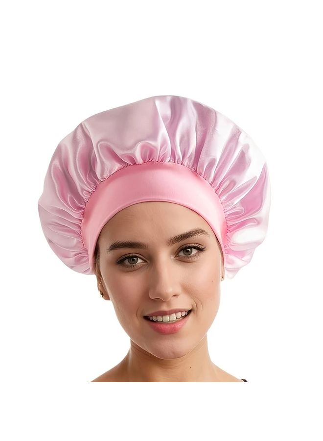Pink Stretchy Shower Cap No Fall Design Quick Dry Comfortable Fit - Image 1