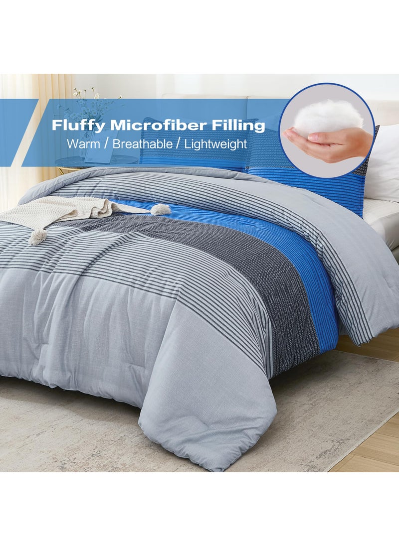 Litanika Litanika Blue Grey Bed Comforter Twin Set  XL Twin Comforter Boys Men Striped Bedding Comforter Set  2 Pieces Lightweight Soft All Season Down Alternative Comforter  - Image 5
