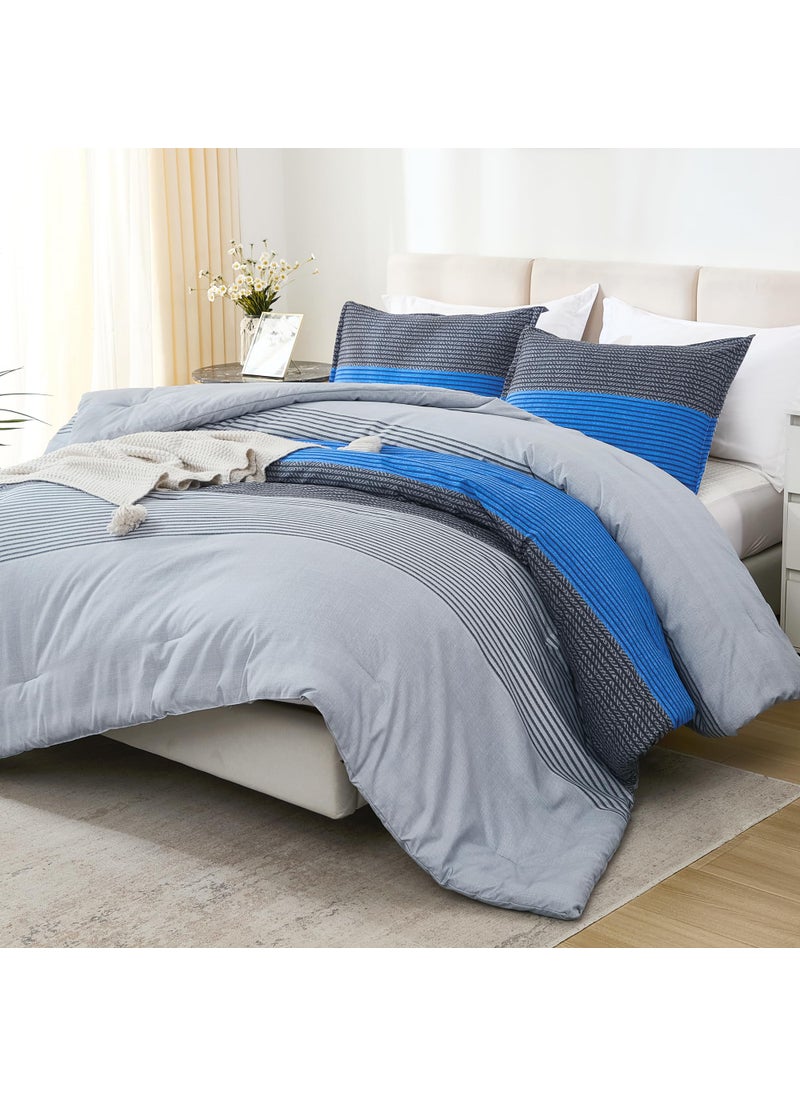 Litanika Litanika Blue Grey Bed Comforter Twin Set  XL Twin Comforter Boys Men Striped Bedding Comforter Set  2 Pieces Lightweight Soft All Season Down Alternative Comforter  - Image 1