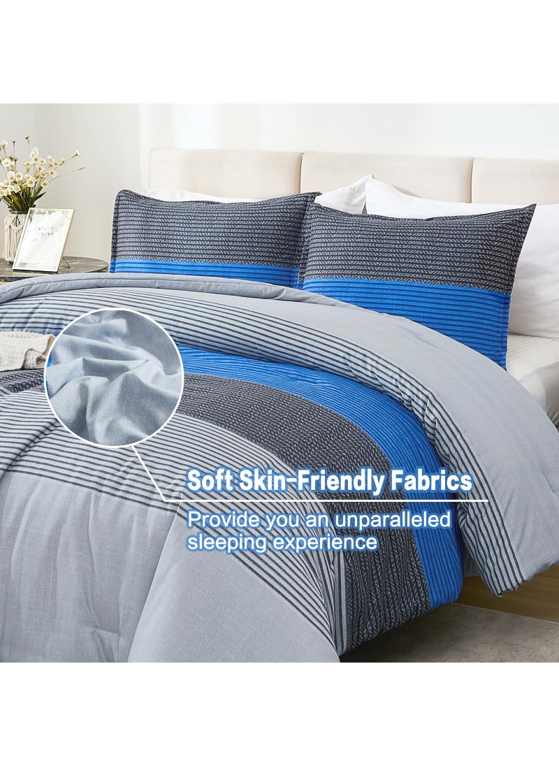 Litanika Litanika Blue Grey Bed Comforter Twin Set  XL Twin Comforter Boys Men Striped Bedding Comforter Set  2 Pieces Lightweight Soft All Season Down Alternative Comforter  - Image 4