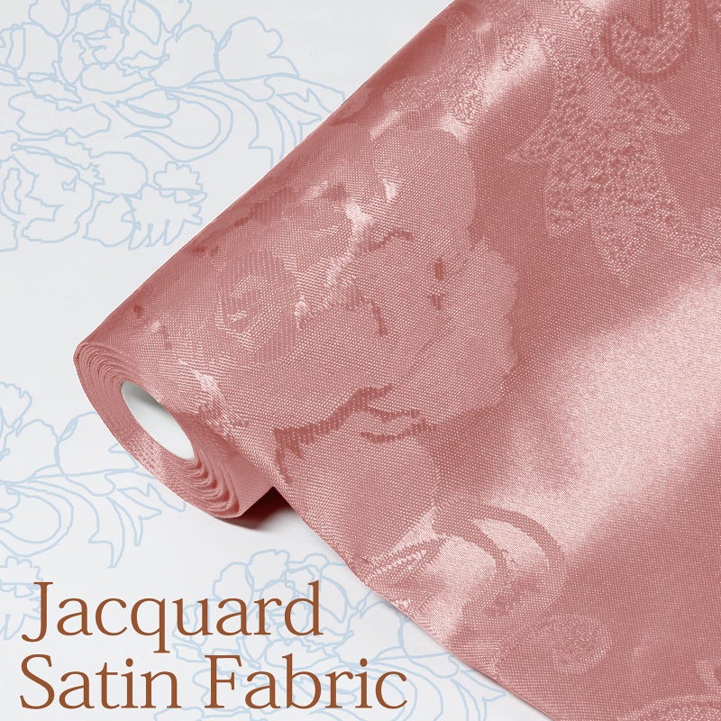 Kkjiaf Satin Jacquard Fabric  49"" Wide Peony Pattern Shiny Silky Brocade Fabric For Dress  Shirts  Tablecloth  Table Runner  Wedding Decor  Diy Crafts  1 Yard  Rose Gold - Image 3