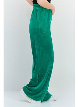 NIA Women Regular Fit Wide Leg Solid Sweatpants Pants, Green  - Image 2