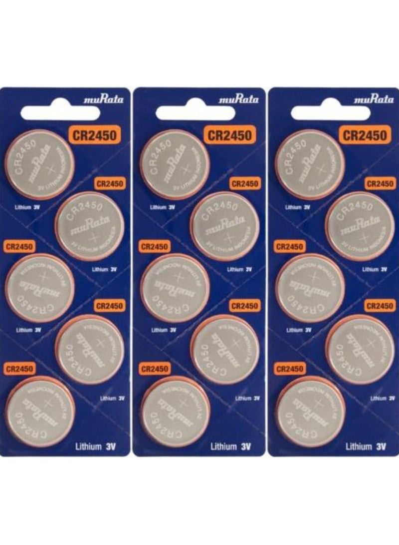 15 Pieces CR2450 Murata 3V Lithium Batteries