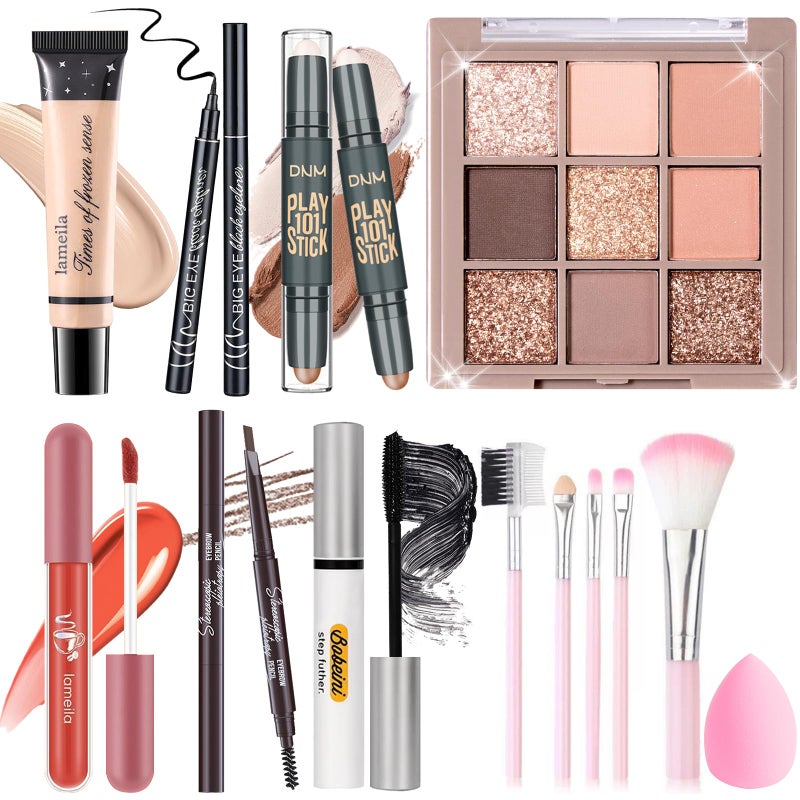 YBUETE Makeup Set Kit for Women Girls Teens, Makeup Present Set, Includes 9 Color Eyeshadow, Counter Stick, Foundation, Eyebrow Pencil, Eyeliner, Mascara, Lip Gloss, 5Pcs Brushes, Sponge - Image 1
