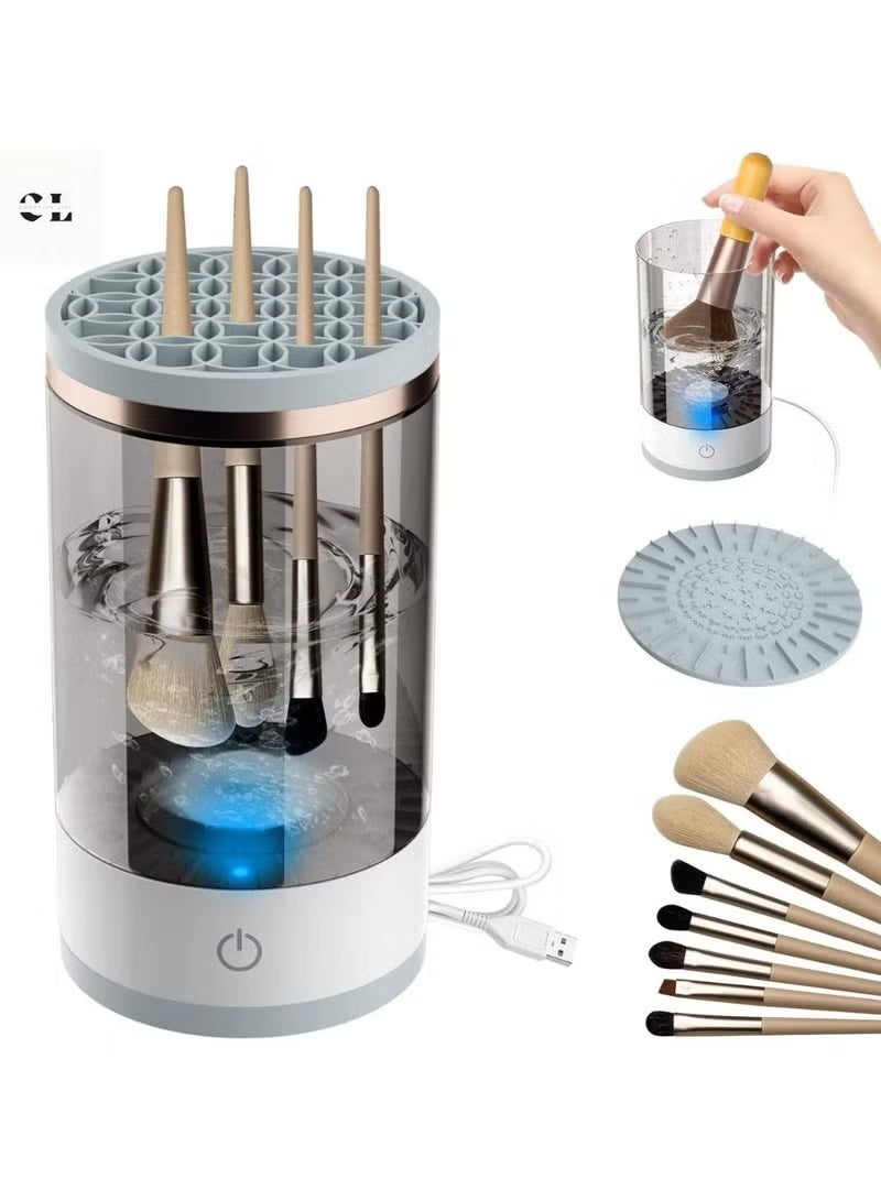 منظف فرش المكياج الكهربائي، منظف فرش المكياج USB، مجموعة تنظيف وفرش المكياج بدون استخدام اليدين للتنظيف والتجفيف، أداة فرش المكياج لجميع الأحجام، هدية رائعة للزوجة أو الحبيبة - Image 1