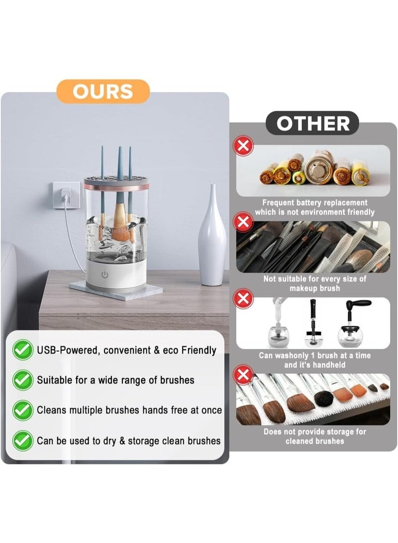 منظف فرش المكياج الكهربائي، منظف فرش المكياج USB، مجموعة تنظيف وفرش المكياج بدون استخدام اليدين للتنظيف والتجفيف، أداة فرش المكياج لجميع الأحجام، هدية رائعة للزوجة أو الحبيبة - Image 3