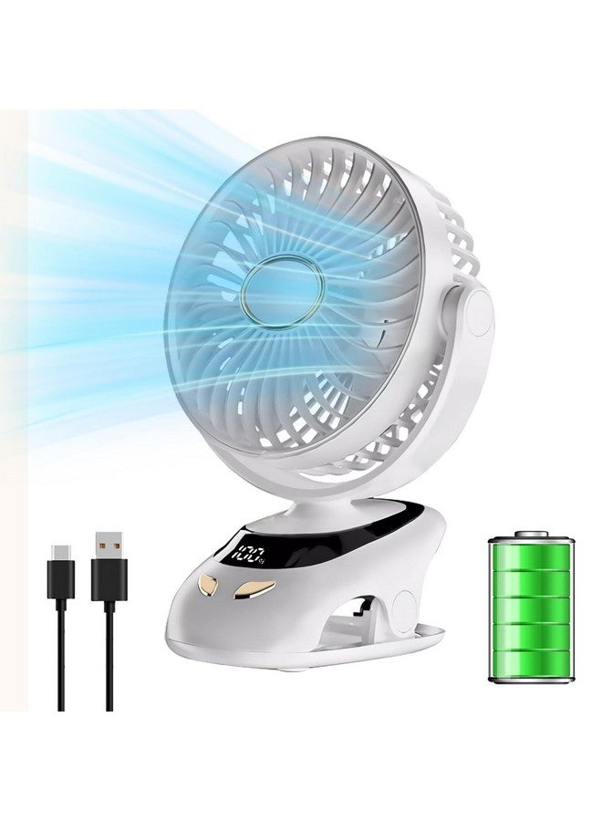 voltmi 3000mAh Type-C Rechargeable Fan, 5-Speed Powerful Desk Fan with Digital Display, 90° Adjustable, Multi-Clip Function for Kitchen, Home & Office [White] - Image 1