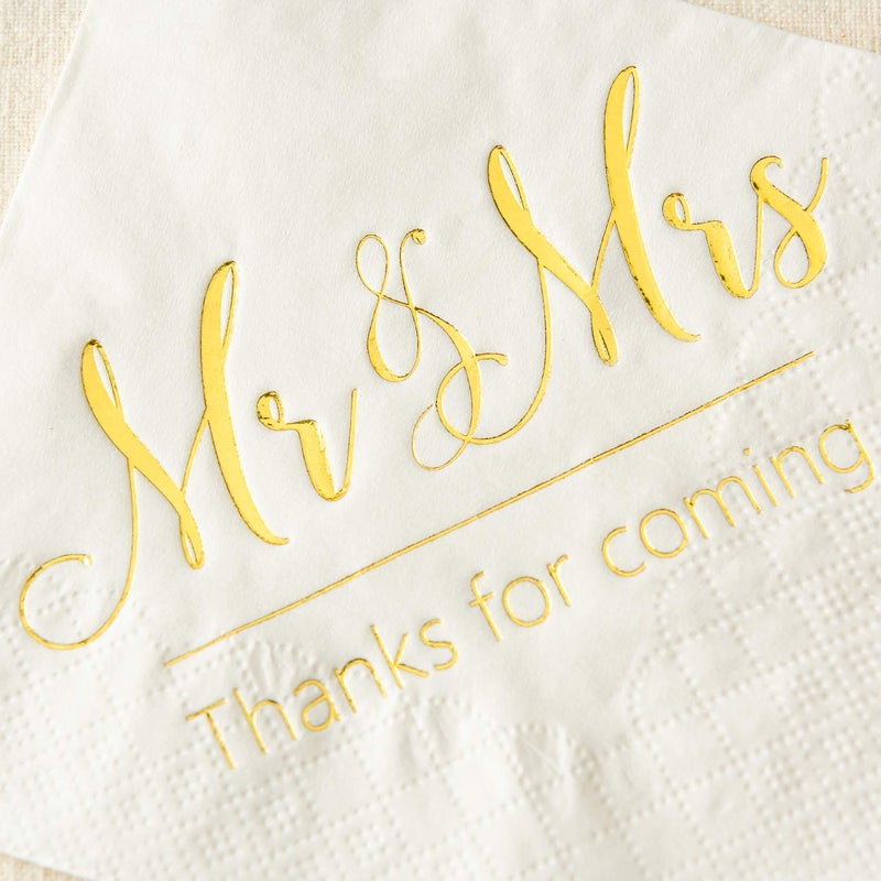 Crisky Napkins Mr and Mrs Gold Cocktail Beverage Dessert for Wedding Shower Engagement Party Decorations, Cake Table Decor Supplies. 100 Pcs, 3-Ply - Image 3