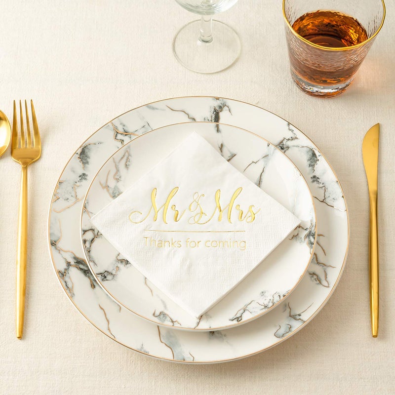 Crisky Napkins Mr and Mrs Gold Cocktail Beverage Dessert for Wedding Shower Engagement Party Decorations, Cake Table Decor Supplies. 100 Pcs, 3-Ply - Image 4