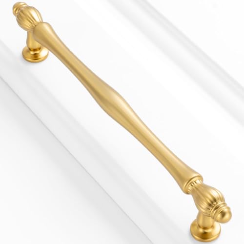 BEROSSA 10 Pack 6-1/4 Inch Brushed Gold Cabinet Pulls Gold Cabinet Handles Gold Hardware for Kitchen Cabinets 2510 Drawer Dresser Cupboard Bedroom Bathroom - Image 1