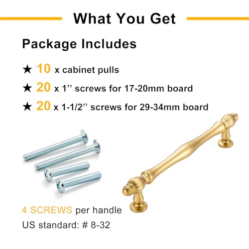 BEROSSA 10 Pack 6-1/4 Inch Brushed Gold Cabinet Pulls Gold Cabinet Handles Gold Hardware for Kitchen Cabinets 2510 Drawer Dresser Cupboard Bedroom Bathroom - Image 5