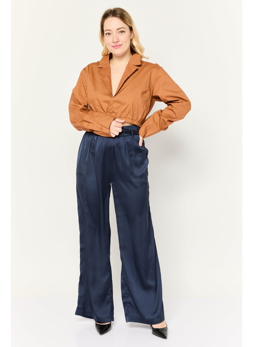 PUBLIC DESIRE Women Notched Collar Long Sleeve Solid Croppe Blouse, Light Brown  - Image 2