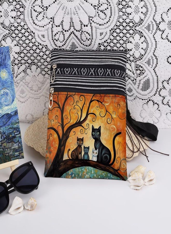 XiaoGalaee Cat Tree Print Crossbody Bag Adjustable Unisex Zipper Shoulder Bag Birthdays Gift for Women Outdoor Travel Cat Lovers Gift Men Purse - Image 3