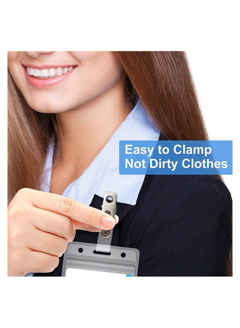 Metal Badge Clips with Clear PVC Straps for ID Cards and Name Tags, Double Hole Design, Office and School Supplies (100 Pack) - Image 4