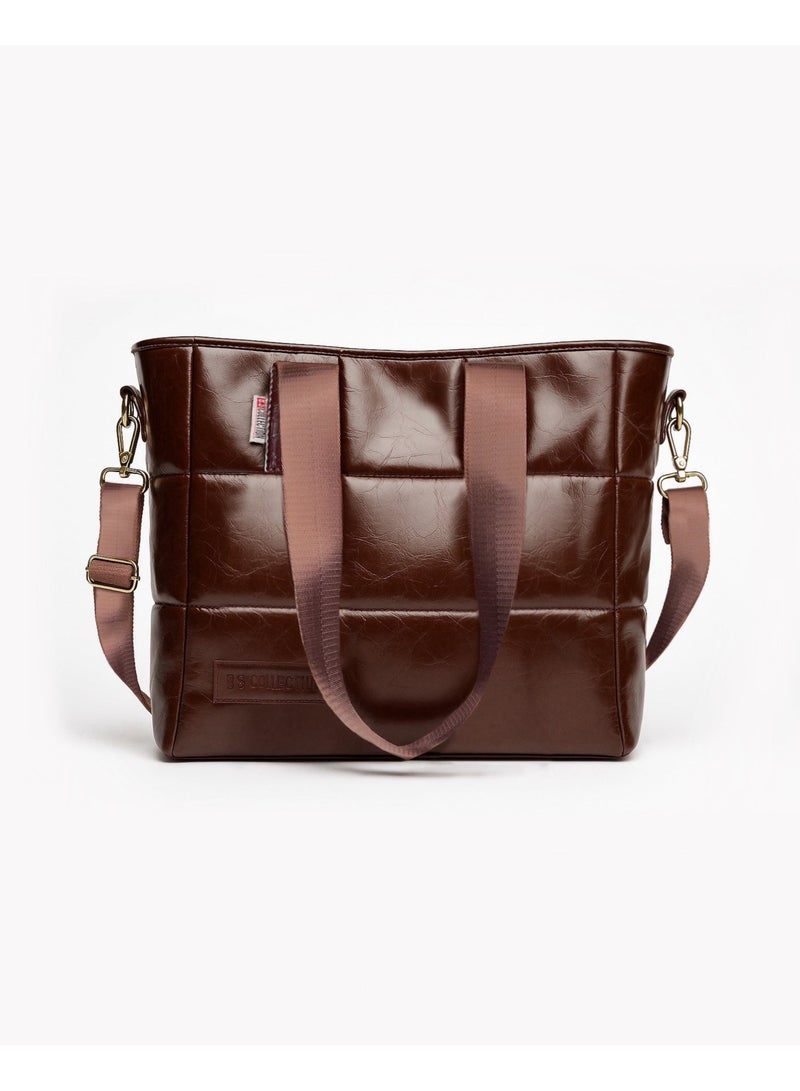 B.S COLLECTION Soft Leather B.S bag tote bag and shoulder bag for girls - Brown - Image 1