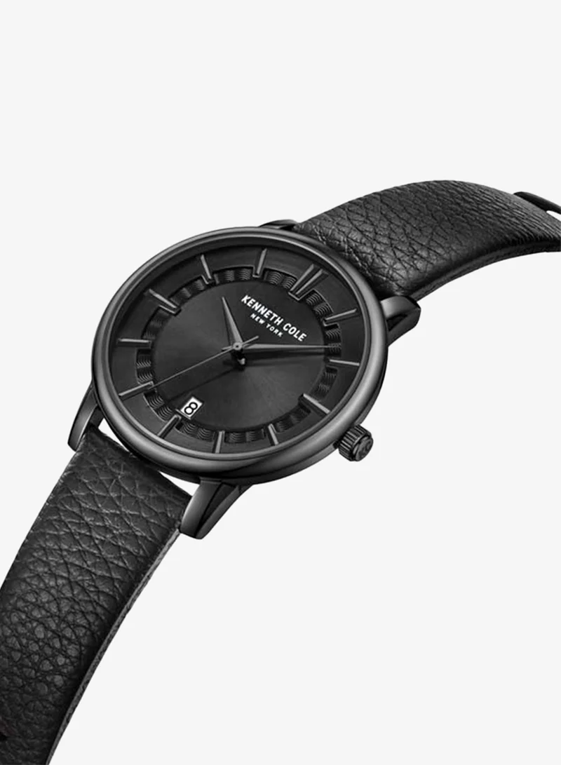 كينيث كول نيو يورك Modern Classic Black Dial Genuine Leather Strap Analog Watch for Men