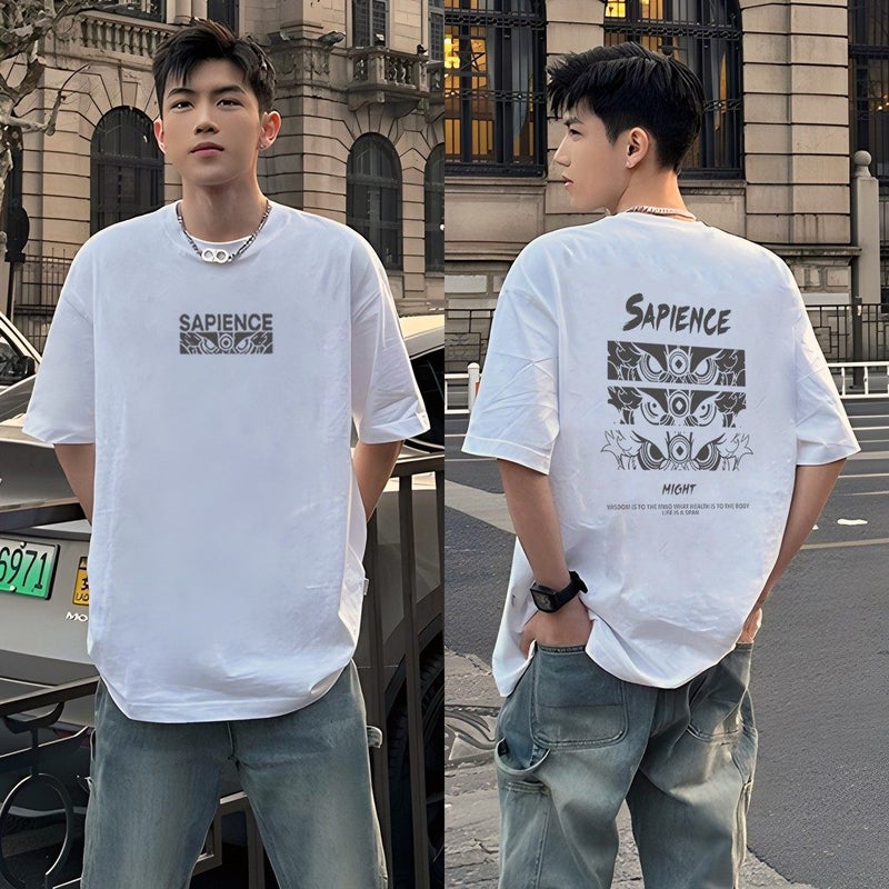 Fattened plus size 150kg heavy cotton short-sleeved men's T-shirt summer American retro fashion loose half-sleeved top - Image 2