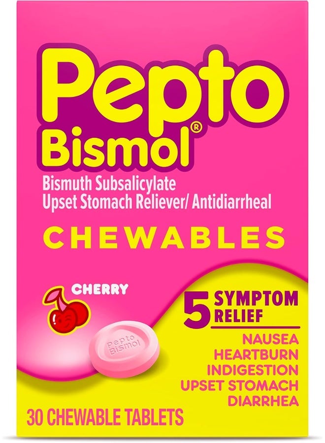 Pepto Bismol Digestive Medicine Upset Stomach And Diarrhea Relief Chewable Tablets 30 Count Cherry - Image 1