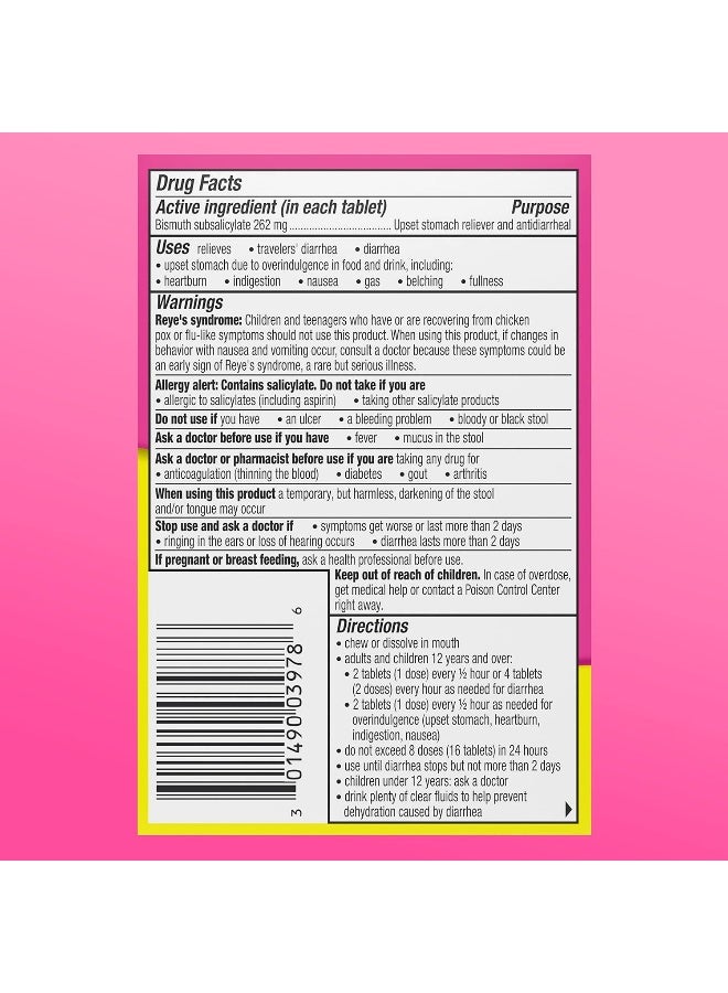 Pepto Bismol Digestive Medicine Upset Stomach And Diarrhea Relief Chewable Tablets 30 Count Cherry - Image 2