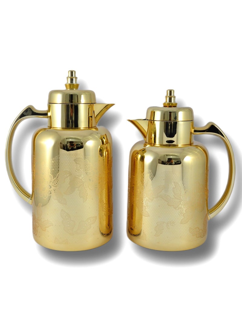 Homemaker 2-Piece Tea & Coffee Flask - 0.7 Liter & 1 Liter Capacity - Glass Inner - ABS Body - Gold - Image 1