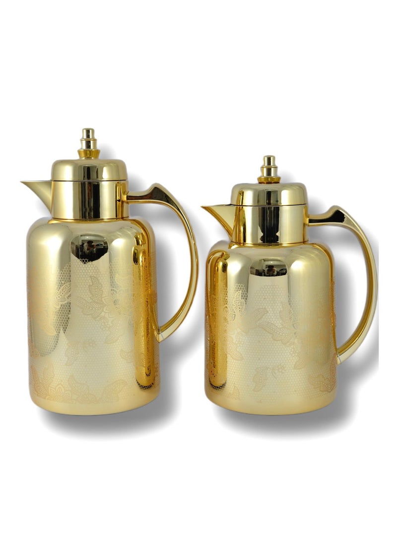 Homemaker 2-Piece Tea & Coffee Flask - 0.7 Liter & 1 Liter Capacity - Glass Inner - ABS Body - Gold - Image 3