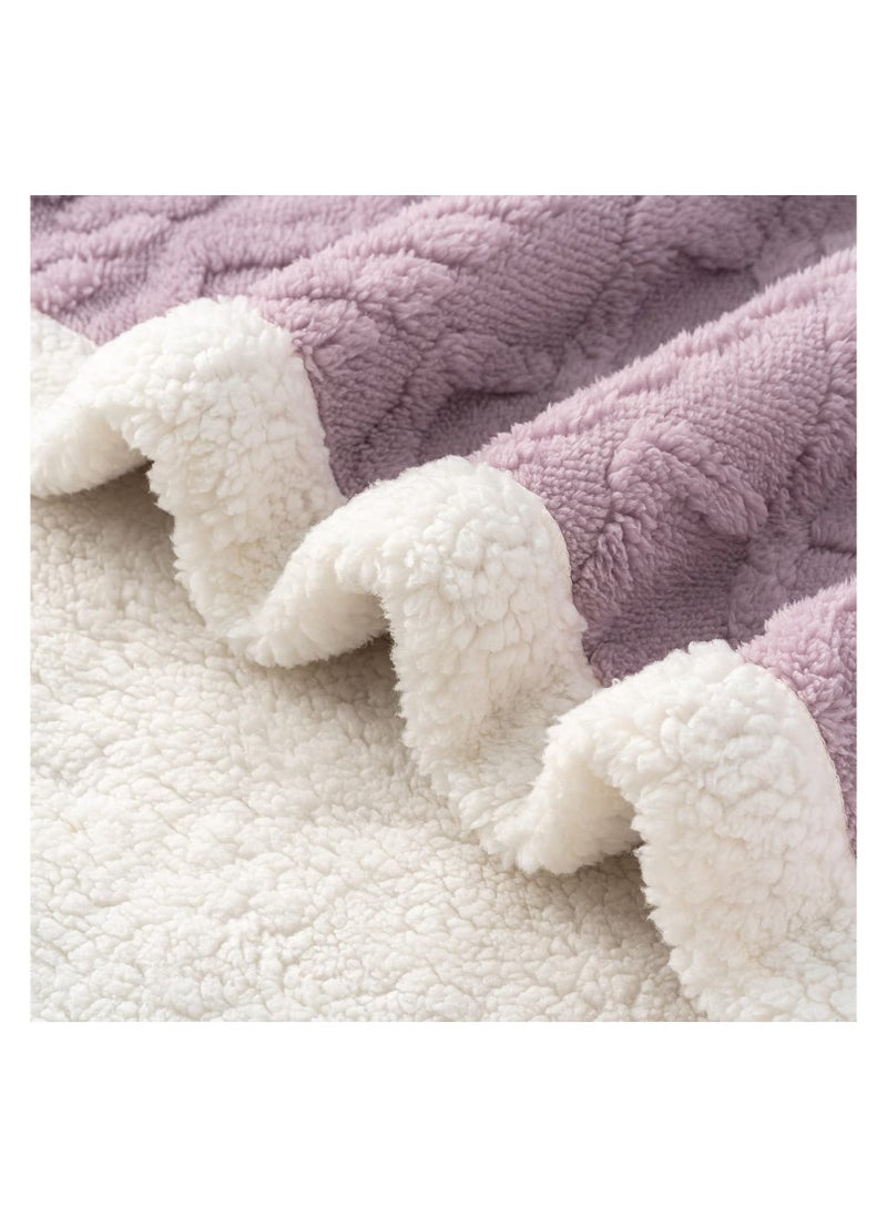 Fabienne Jacquard Sherpa Blanket Super King Size Faux Fur Bed Blanket 220x240cm Flannel Fleece Reversible Blanket Double Size Warm and Plush Throw Blanket Lilac  - Image 4