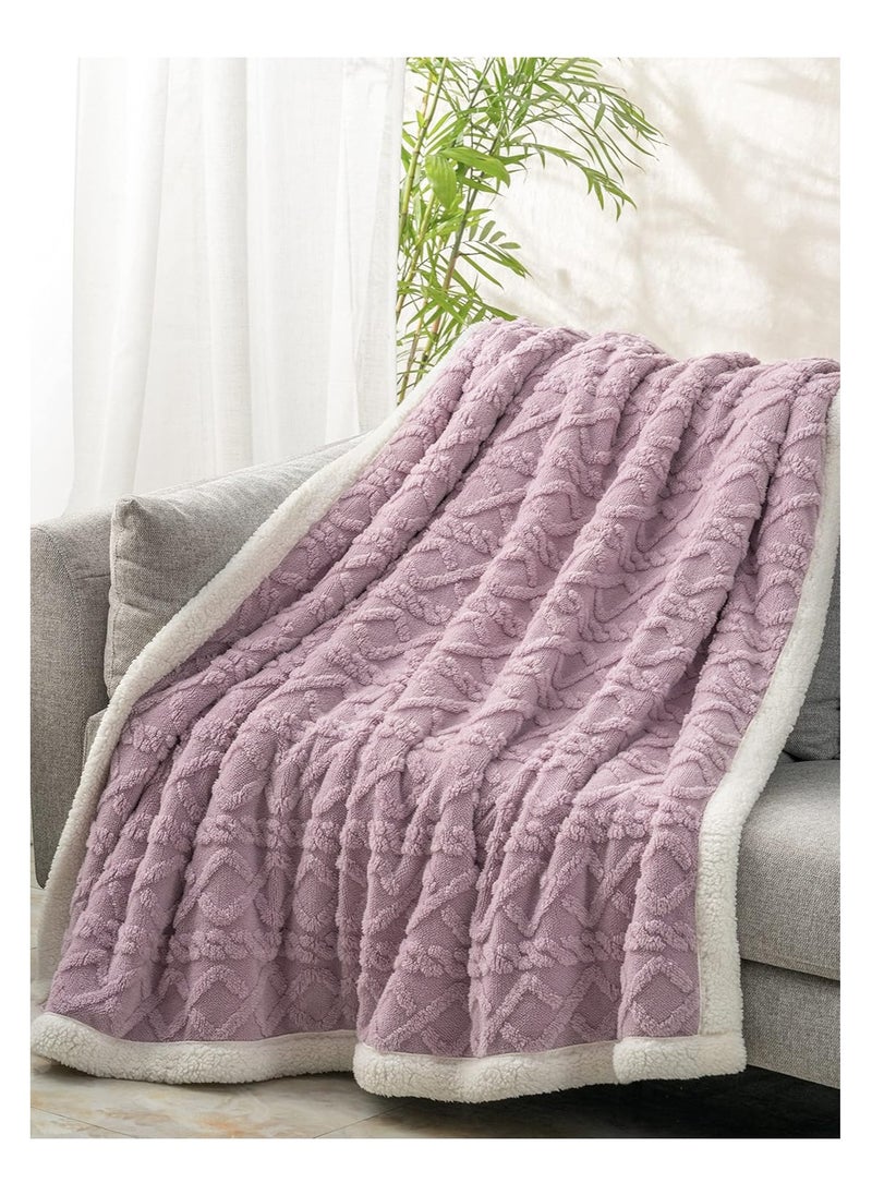 Fabienne Jacquard Sherpa Blanket Super King Size Faux Fur Bed Blanket 220x240cm Flannel Fleece Reversible Blanket Double Size Warm and Plush Throw Blanket Lilac  - Image 3