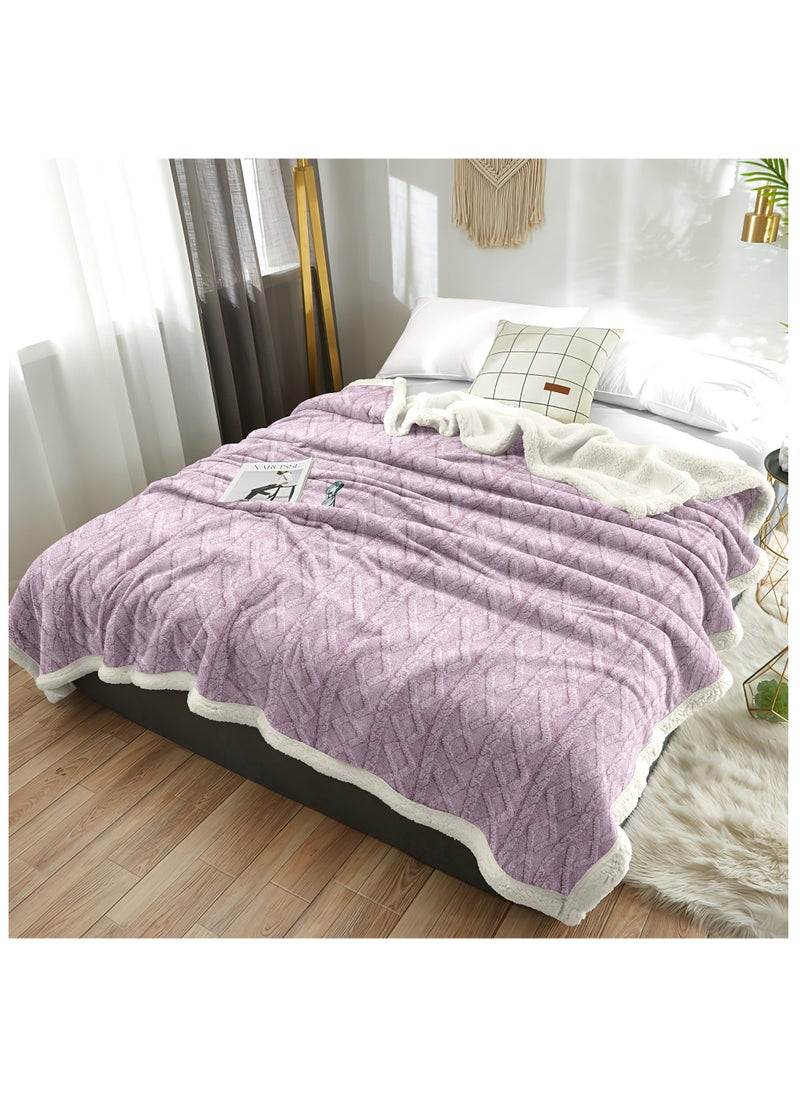 Fabienne Jacquard Sherpa Blanket Super King Size Faux Fur Bed Blanket 220x240cm Flannel Fleece Reversible Blanket Double Size Warm and Plush Throw Blanket Lilac  - Image 2