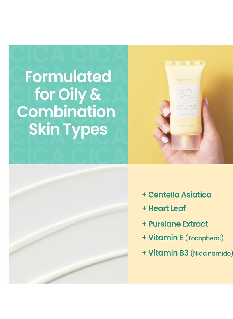 THANKYOU FARMER - THANKYOU FARMER Sun Project Soothing Sun Lotion SPF 30 - Korean Facial Sunscreen with Centella Asiatica - Dermatologist Tested, Broad Spectrum, Hydrating, Lightweight, No White Cast - 1.69 fl oz - Image 1