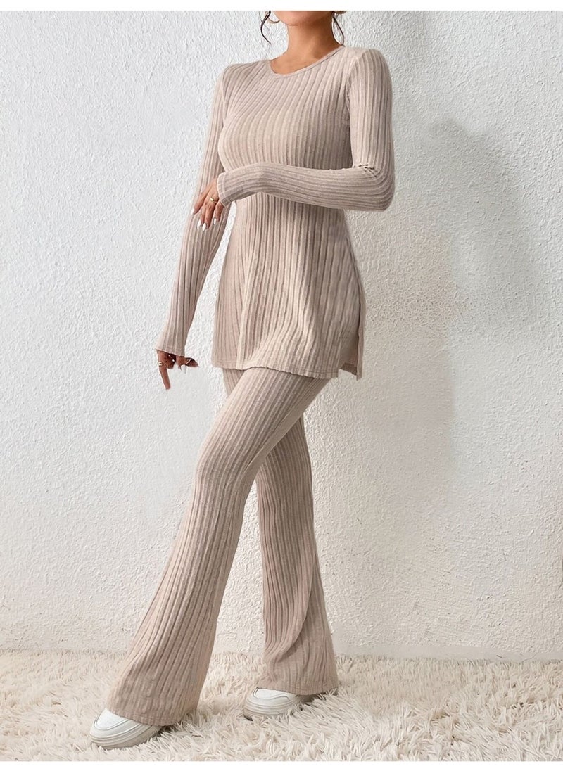 Cotton Ribbed Slit Detailed Long Pajama Set - pzsku/Z3C682011E77D0030AF16Z/45/_/1740652435/c7a9cab5-0ee8-41d1-ac64-7d6baf386a33