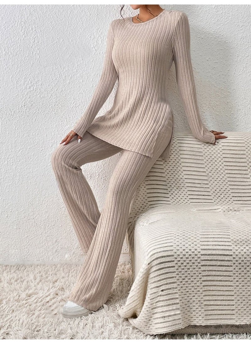 Cotton Ribbed Slit Detailed Long Pajama Set - pzsku/Z3C682011E77D0030AF16Z/45/_/1740652437/a544a343-01f6-454e-9b19-bd181d08189d