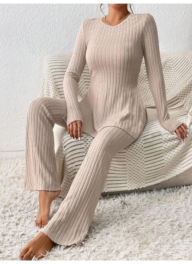 Cotton Ribbed Slit Detailed Long Pajama Set - pzsku/Z3C682011E77D0030AF16Z/45/_/1740652438/9ec05c1c-06f9-40bb-996f-d158c2c813b2