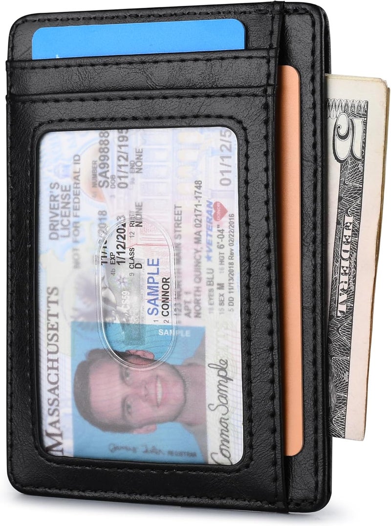 Buffway Slim Minimalist Front Pocket RFID Blocking Leather Wallets for Men and Women - Alaska Black - Image 2