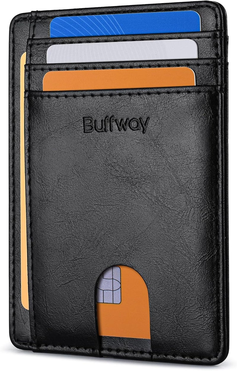 Buffway Slim Minimalist Front Pocket RFID Blocking Leather Wallets for Men and Women - Alaska Black - Image 1