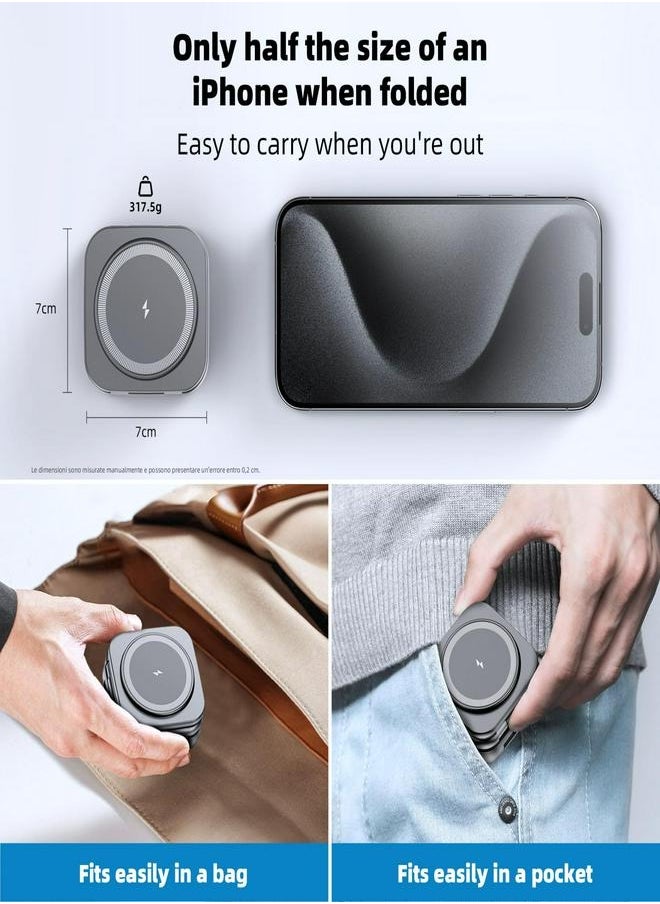 AC ISLAND - Island 5 in 1 Wireless Charging Station, Foldable Mag-Safe Charger Stand, Travel Wireless Charger for iPhone 16/15/14/13/12 Series, Apple Watch S1-9/Ultra 2, for Airpods 3/2/Pro (Grey) - Image 1
