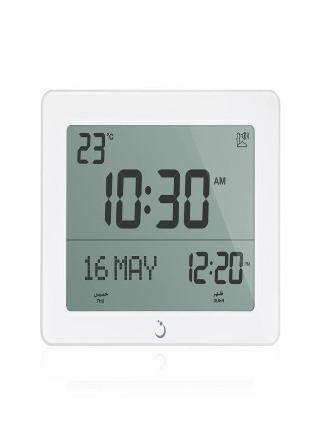 ALFAJR Alfajr Automatic Worldwide Digital Azan/Athan/Nimaz Prayer Wall and Desk Clock CF-19 (White) with Detachable Frame (Dark Brown) - Image 1