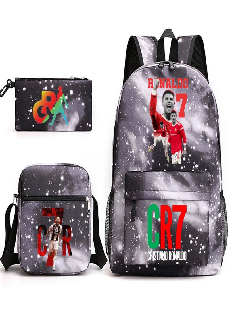 C Ronaldo Children Backpack Schoolbag Teen Student School Book bag with Lunch Box Pen Case 3 in 1 for Kids