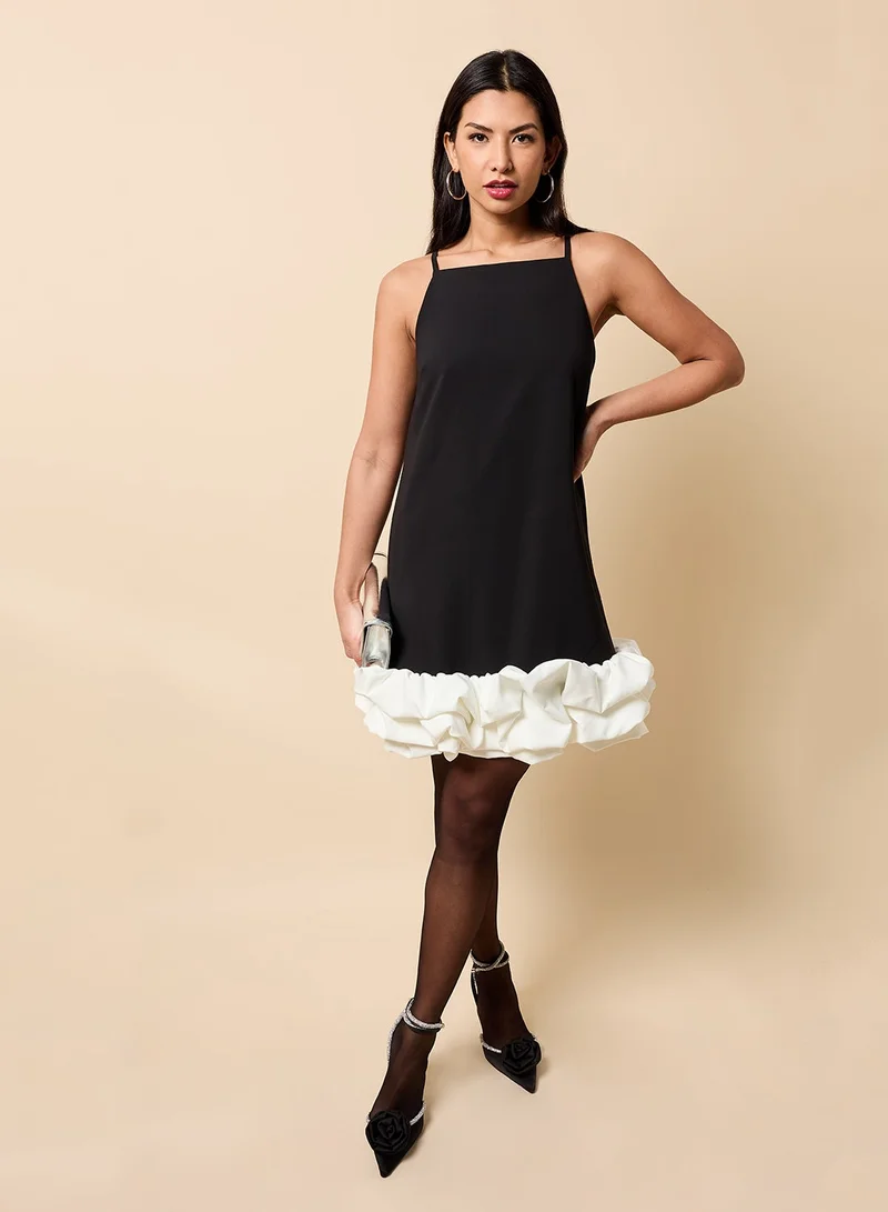 Contrast Hem Strappy Mini Dress