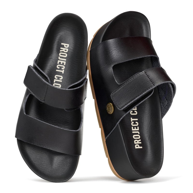 Project Cloud 100% Genuine Leather Platform Sandals Women Footwear-Beach Essentials Summer Wedges with Plush and Soft Insole-Non Slip&Lightweight Wedge Sandals For Women 2026 (Prime,BLK,7) - Image 1