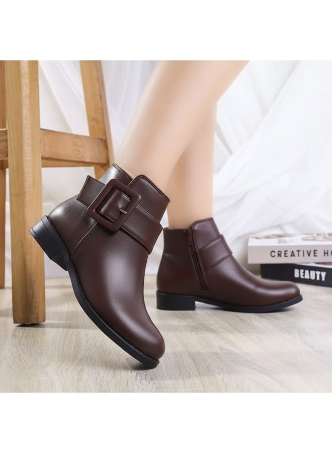 لايف ستيلاش  حذاء الكاحل جلد بسوسته G-25 - بني - Image 1