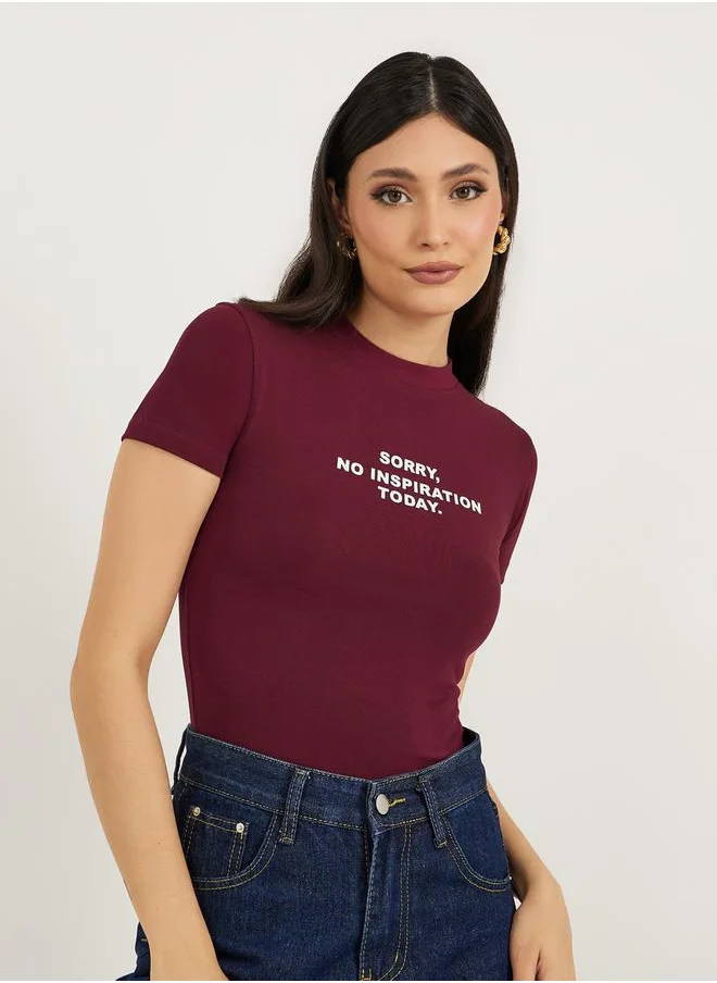 Styli Fitted No Inspiration Slogan Print Crop T-Shirt