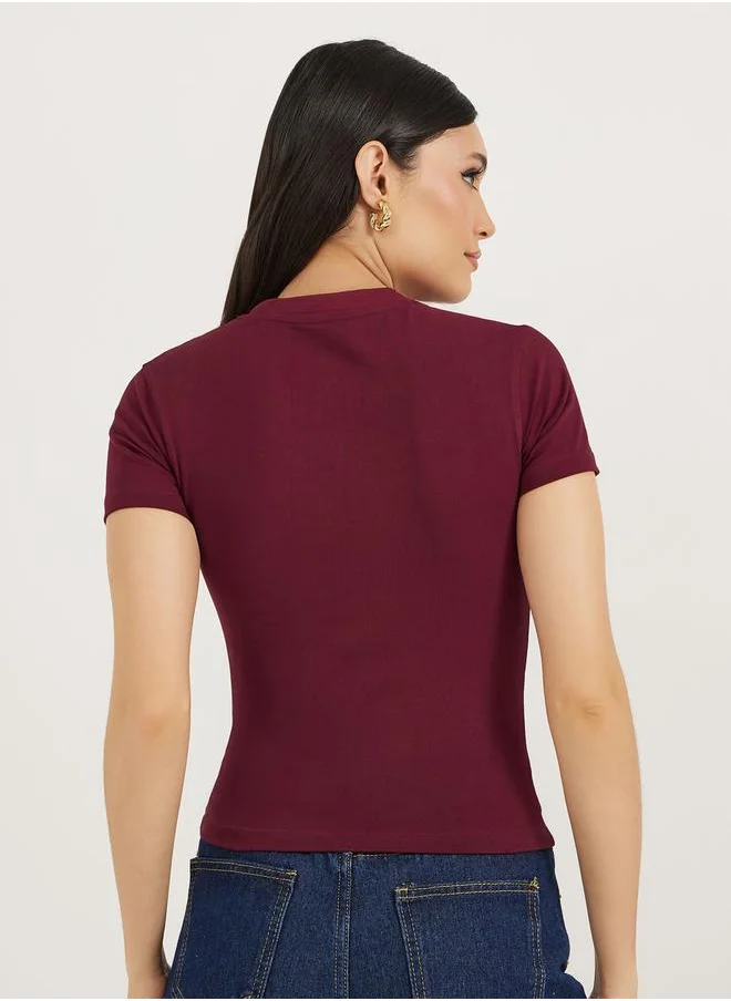 Styli Fitted No Inspiration Slogan Print Crop T-Shirt